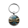 Dettaglio del ciondolo a libellula in vetro steampunk con portachiavi in metallo argento - Stile Libellula Blu Oro (XSWX7778-1)