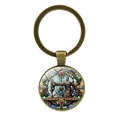 Vintage Bronze Nähmaschine Schlüsselanhänger mit Glaskuppel und Blumenmuster - Antikbronze