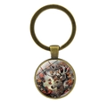 Vintage Bronze Elch Schlüsselanhänger mit dekorativem Hirsch und Ahornblatt Glas Anhänger - Bronze (XSWX7792-2)