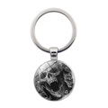 Gothic punk metalen sleutelhanger met ronde schedel hanger en zilveren sleutelring - Zilver
