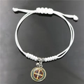 Bracciale bianco con medaglia di San Benedetto in corda intrecciata e campanellino - Bianco (XSWX7503-3)