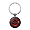 Brandweer sleutelhanger met rood-zwart Maltezer kruis logo in zilveren omlijsting - Zilver (XSWX7791-1)