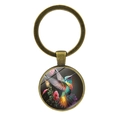 Portachiavi colibrì in bronzo vintage con uccello colorato e fiori su sfondo bianco pulito - Bronzo (XSWX7798-2)