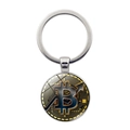 Goldener Bitcoin Gedenkmünzen Schlüsselanhänger mit schwarzem Anhänger und Silberring - Silber