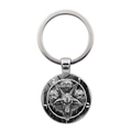 Gothic demon ram head keychain with three skulls in a silver circular metal frame - Silver Ram Head Style (XSWX7793-1)