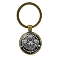 Vintage bronze Baphomet key ring featuring a black and white goat head skull and pentagram - Bronze Ram Head Style (XSWX7793-2)