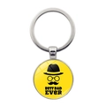 Silver keyring with round yellow pendant featuring Best Dad Ever text and mustache icon - Mustache Hat Glasses Style (XSWX6560-5)