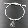 Bracciale fatto a mano con medaglia di San Benedetto, corda bianca e ciondolo argento - Bianco (XSWX7503-6)