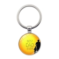 Silver metal Best Dad Ever keychain with glass dome and father-son silhouette - Father and Son Silhouette Style (XSWX6560-1)