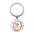 Porte-clés en métal argenté avec pendentif rond, fleurs roses et texte Love you Mom - Style Couronne Love You Mom (XSWX6565-11)