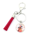 Silver Mother's Day keychain with red tassel and Happy Mothers Day illustration - Red Tassel Style (XSWX6564-7)
