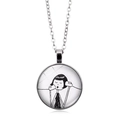 Detailed macro shot of a silver chain necklace featuring a round artistic portrait pendant - Silver-Answering Phone Style 2 (XSWX6619-2)
