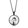 Detail of round Best Friend pendant necklace featuring a black cartoon girl illustration - Black-Answering Phone Style 2 (XSWX6619-2)