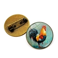 Detail of vintage bronze rooster oil painting brooch with high transparency glass dome - Rooster Pattern 11 (XSWX6640-11) / Antique Bronze