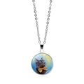 Pendentif chat en verre de style Van Gogh Nuit Étoilée avec chaîne argentée - Chat Noir avec Noeud Papillon (XSWX6662-11)