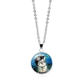 Collier avec pendentif Chat Nuit Étoilée, chaîne argentée et cabochon en verre bombé - Chat Pirate Ciel Étoilé (XSWX6662-10)