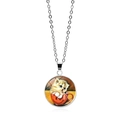 Détail du collier argenté avec pendentif rond en verre orné d'un motif de chaton mignon - Chaton dans une Tasse Rouge (XSWX6662-9)