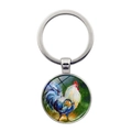 Détail du porte-clés peinture à l'huile de coq avec finition en verre cabochon poli - Style Coq d'Art Coloré (XSWX6628-7)