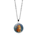 Détail de la chaîne argentée avec pendentif en verre illustrant un chat et un papillon - Illustration Chat Orange avec Papillon (XSWX6662-8)