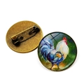 Retro rooster oil painting glass brooch with vintage bronze metal pin and safety clasp - Rooster Pattern 7 (XSWX6640-7) / Antique Bronze