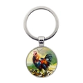 Porte-clés artistique motif coq peinture à l'huile avec anneau en métal argenté brillant - Coq Créatif Coloré (XSWX6628-5)