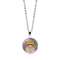 Détail du collier à pendentif rond avec illustration de chat mignon et chaîne argentée - Chat avec Bonnet en Tricot (XSWX6662-5)