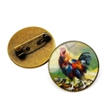 Vintage rooster oil painting brooch with antique bronze finish and glass dome surface - Rooster Pattern 5 (XSWX6640-5) / Antique Bronze