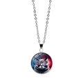 Collier pendentif chat Van Gogh Nuit Étoilée avec motif de galaxie nébuleuse colorée - Chat avec Lunettes de Soleil Ciel Étoilé Rouge Bleu (XSWX6662-2)