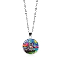 Collier pendentif chat en verre Van Gogh Nuit Étoilée avec une chaîne en argent élégante - Chat Nuit Étoilée Van Gogh (XSWX6662-3)