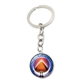 Silver Stargate Atlantis keychain pendant with movie-themed glass gem and pyramid design - Glowing Pyramid Gate Style (XSWX6694-5)