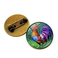 Vintage rooster oil painting brooch with bronze metal base and glass cabochon finish - Rooster Pattern 6 (XSWX6640-6) / Antique Bronze