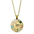 Detailopname van de bronzen amulet hanger met hand van fatima en klaver-symbolen - Vintage Brons Stijl 5 (XSWX6733-5)