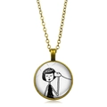 Retro bronze Best Friend pendant necklace featuring minimalist black and white art illustration - Antique Bronze-Paper Cup Phone Style 1 (XSWX6619-1)