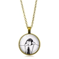Vintage bronze friendship necklace featuring a retro girl illustration on a round pendant - Antique Bronze-Answering Phone Style 2 (XSWX6619-2)
