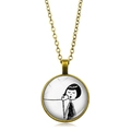Vintage bronze Best Friend pendant necklace featuring a minimalist hand-drawn girl illustration - Antique Bronze-Eyes Closed Calling Style 3 (XSWX6619-3)