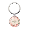 Porte-clés en métal argenté avec pendentif floral en verre pour la fête des Mères - Style Floral Typographie Rose et Vert (XSWX6565-5)