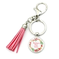Portachiavi per la Festa della Mamma in argento con nappa rosa e ciondolo floreale - Stile Nappina Rosa (XSWX6564-3)