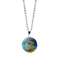 Collier avec pendentif rond en verre et illustration de chat orange sur chaîne argentée - Portrait Artistique Chat Orange (XSWX6662-7)