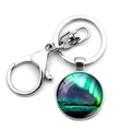 Zilveren sleutelhanger met kreeftsluiting en glazen cabochon met noorderlicht - Aurora Stijl 3 (XSWX6737-3)