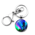 Northern Lights time gem keychain with metal lobster clasp and glowing forest aurora pendant - Aurora Style 6 (XSWX6737-6)