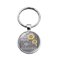 Sunflower glass dome keychain with You Are My Sunshine text in polished silver finish - Sunflower Style 3 (XSWX6869-3)