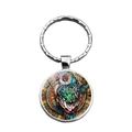 Portachiavi artistico in vetro con gufo e motivo mandala con cornice in metallo argento - Motivo Gufo (XSWX6870)