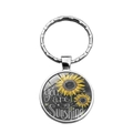 Close-up of You are my Sunshine sunflower glass dome keychain with silver alloy base - Sunflower Style 1 (XSWX6869-1)