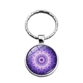 Close-up of deep purple mandala pattern keychain with glossy glass cabochon finish - Deep Purple Mandala Style (XSWX6884-4)