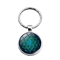 Blue mandala glass cabochon keychain with silver alloy ring in a minimalist artistic style - Dark Blue Lattice Mandala Style (XSWX6884-11)