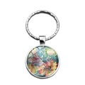 Dettaglio del ciondolo cabochon in vetro con colibrì su un portachiavi in metallo lucido - Arte del Cielo Stellato Colibrì (XSWX6880-3)
