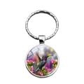 Hummingbird time gem keychain with colorful bird and flower design on white background - Colorful Flower Bush Hummingbird (XSWX6880-5)