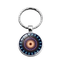 Macro shot of silver metal keychain with colorful mandala glass gem art detail - Colorful Radiating Mandala Style (XSWX6884-6)