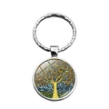 Silver Tree of Life glass cabochon keychain with artistic mosaic pattern and metal ring - Klimt Art Style (XSWX6883-5)