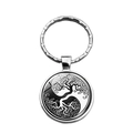 Detail von Lebensbaum und Yin-Yang Muster unter Glaskuppel für Silber-Schlüsselanhänger - Yin-Yang-Gleichgewicht-Design (XSWX6883-3)